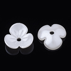Creamy White 3-Petal ABS Plastic Imitation Pearl Bead Caps, Flower, Creamy White, 9.5x10x3mm, Hole: 1.5mm