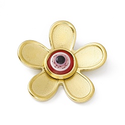 FireBrick Vacuum Plating 304 Stainless Steel Resin Pendants, Golden, Flower Charms with Evil Eye, FireBrick, 20x20.5x7.5mm, Hole: 3x2mm