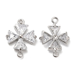 Platinum Brass Connector Charms, Clover Links with Crystal Glass Rhinestone, Platinum, 17x13x4mm, Hole: 1.4mm