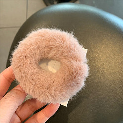 Misty Rose Fluffy Plush Cloth Elastic Hair Accessories, for Girls or Women, Scrunchie/Scrunchy Hair Ties, Misty Rose, 80mm