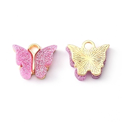 Pearl Pink Alloy Enamel Pendants with Glitter Powder and Zinc Alloy Hanging Plating, Butterfly, Light Gold, Pearl Pink, 13x15x3.5mm, Hole: 2.0mm