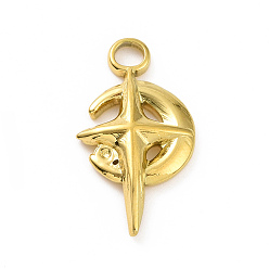 Real 18K Gold Plated Ion Plating(IP) 304 Stainless Steel Pendant Rhinestone Settings, Moon with Cross, Real 18K Gold Plated, Fit for 0.8mm Rhinestone, 21x11x3mm, Hole: 3mm