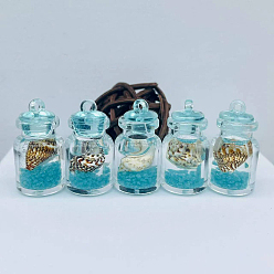 Deep Sky Blue Luminous Glow in the Dark Glass Wishing Bottle Pendants, Conch Drifting Mini Bottle Charms, Deep Sky Blue, 30x16mm