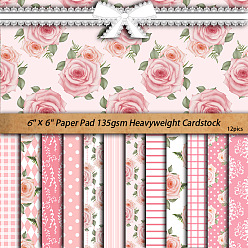 Pink 12 Sheets Flower Scrapbook Paper Pads, for DIY Album Scrapbooks, Greeting Card, Background Paper, Pink, 152x152mm