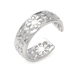 Stainless Steel Color Flower 304 Stainless Steel Finger Rings Components, with Loop, Tarnish Free, Stainless Steel Color, 7mm, Hole: 2mm, 19mm