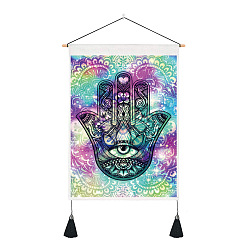 Colorful Polyester Hamsa Hand/Hand of Miriam with Evil Eye Pattern Wall Hanging Tapestry, for Bedroom Living Room Decoration, Rectangle, Colorful, 500x350mm
