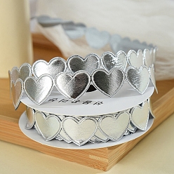 Silver 9M Valentine's Day Polyester Love Heart Ribbon Trim, Garment Accessories, Gift Packaging, Silver, 5/8 inch(15mm), about 9.84 Yards(9m)/Roll