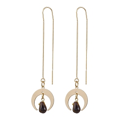 Тигровый глаз Серьги-гвоздики с подвесками из натуральных тигровых капель, Золотая латунная лунная нить для ушей, 80x18 мм