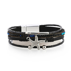 SZ00221-1 Fashionable Diamond Starfish Bracelet - Casual Vacation Style, Beaded Jewelry.