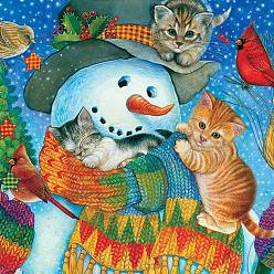 Cat Shape DIY Christmas Theme Rectangle Diamond Painting Kit, Including Resin Rhinestones Bag, Diamond Sticky Pen, Tray Plate and Glue Clay, Snowman, 400x300mm