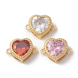 Mixed Color Rack Plating Brass Cubic Zirconia Connector Charms, Cadmium Free & Lead Free, Long-Lasting Plated, Real 18K Gold Plated, Heart, Mixed Color, 10x13x5mm, Hole: 1mm