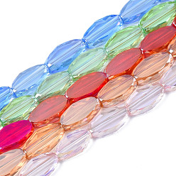 Mixed Color Electroplate Transparent Glass Beads Strands, AB Color Plated, Faceted, Rice, Mixed Color, 10.5x6x3mm, Hole: 1.2mm, about 49~50pcs/strand, 19.45~20.55 inch(49.4~52.2cm)