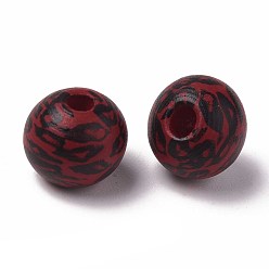 Темно-Красный Расписные бусы из натурального дерева, напечатанный, круглый с леопардовым принтом, темно-красный, 10x9 мм, отверстие : 2.5 мм