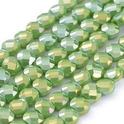 Green Yellow Electroplate Glass Beads Strands, Faceted, Flat Round, Full Rainbow Plated, Green Yellow, 6x4mm, Hole: 1.2mm, about 100pcs/Strand, 23.23 inch(59cm)