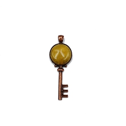 Topaz Jade Natural Topaz Jade Big Pendants, Red Copper Plated Alloy Key Charms, 62x22mm