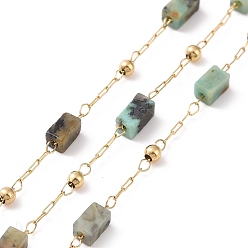 African Turquoise(Jasper) Natural African Turquoise(Jasper) Rectangle Beaded Chains, with Golden 304 Stainless Steel Findings, Unwelded, 4~4.5x2~2.5x2~2.5mm