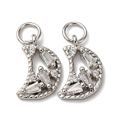 Платина Латунные подвески из прозрачного кубического циркония, Луна прелести, с целью перехода в кольце, стойки покрытие, долговечный, без свинца и без кадмия, платина, 13x8.5x2.5 мм, отверстие : 3.5 мм