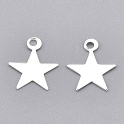 Silver Iron Charms, Nickel Free, Star, Silver Color Plated, 10x8x0.5mm, Hole: 1mm