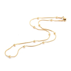 Golden 304 Stainless Steel Round Snake Chain Necklaces, with Round Beads and Lobster Claw Clasps, Golden, 16.53 inch(42cm), 1.3mm
