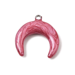 Hot Pink 304 Stainless Steel with Enamel Pendants, Double Horn/Crescent Moon Charms, Stainless Steel Color, Hot Pink, 19x18.5x4mm, Hole: 1.6mm