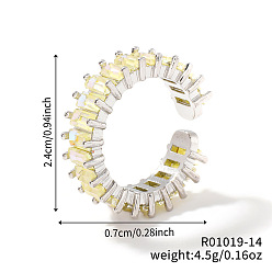 Светло-желтый Латунные стеклянные манжеты, открытые кольца для женщин, светло-желтый