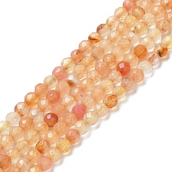 Blanched Almond Natural Agate Beads Strands, Faceted Round, Dyed & Heated, Blanched Almond, 3.7~4x3.9~4.3mm, Hole: 0.8mm, about 89~93pcs/strand, 13.98''(35.5cm)