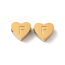 Letter F Ionenbeschichtung (IP) 304 Edelstahlperlen, golden, Herz mit Brief, Brief f, 5.5x6.5x3 mm, Bohrung: 1.6 mm