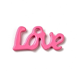Hot Pink Spray Painted 201 Stainless Steel Charms, Word Love Charm, Hot Pink, 12x6.5x1mm, Hole: 1.4mm
