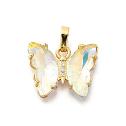 Прозрачный АВ Латунные микро проложить кубического циркония подвески, со стеклом, без свинца, без кадмии и без никеля, реальный 18 k позолоченный, бабочка, ясно AB, 15x19x4.5 мм, отверстие : 3.5 мм