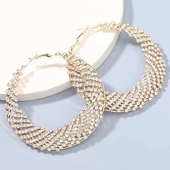 KC Gold Pendientes huecos de malla circular brillante con diamantes de imitación para joyería de fiesta nocturna para mujer