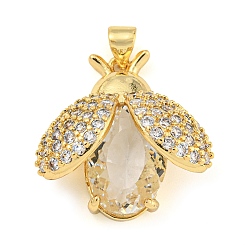 Прозрачный Покрытие стойки латунь микропаве прозрачные подвески из кубического циркония, со стеклом, долговечный, без кадмия и без свинца, прелести божьей коровки, прозрачные, 23x22.5x9.5 мм, отверстие : 4x3.5 мм