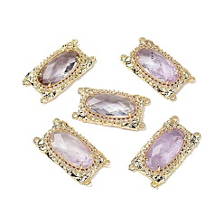 Аметист Латунные многорядные звенья с микропаве из кубического циркония и натуральным аметистом, овальные, граненые, стойки покрытие, 30x16x5~5.5 мм, отверстие : 1.4 мм