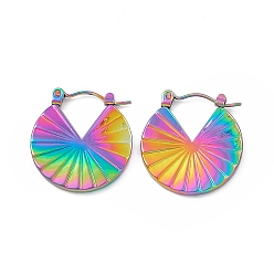 Rainbow Color 304 Плоские круглые толстые серьги-кольца из нержавеющей стали для женщин с ионным покрытием (IP), Радуга цветов, 21x20x2 мм, штифты : 0.7 мм