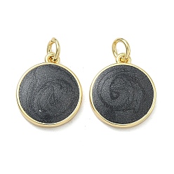 Черный Латунные подвески, круглые подвески, с эмалью, реальный 18 k позолоченный, без кадмия и без свинца, стойки покрытие, долговечный, чёрные, 16.5x14x3 мм, отверстие : 3.4 мм, Перейти кольцо: 5x1 мм