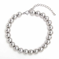 Anlaufgeschützte, schlichte, modische runde 304 Edelstahl-Perlenarmbänder für Damen, Edelstahl Farbe, 7-1/8 Zoll (18 cm), Runde: 9 mm