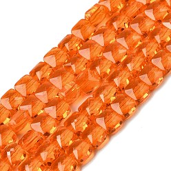 Оранжевый Прозрачные стеклянные бусины, квадратный, граненые, оранжевые, 5.5~6x6x4~4.5 мм, отверстие : 1 мм, около 100 шт / нитка, 22.44~22.56 (57~57.3 см)