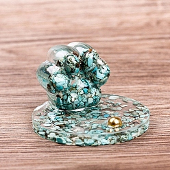 Synthetic Turquoise Resin Paw Print Mobile Phone Holder, with Synthetic Turquoise Chips inside for Home Office Decorations, 80x58mm