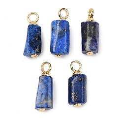Ляпис-Лазурь Подвески из натурального лазурита в форме прямоугольника, с латунной фурнитурой , реальный 18 k позолоченный, без кадмия и без свинца, стойки покрытие, долговечный, 18~20x7~8x7~8 мм, отверстие : 3 мм
