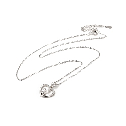 Platinum Rhodium Plated 925 Sterling Silver Rabbit with Heart Pendant Necklace with Clear Cubic Zirconia for Women, Platinum, 16.06 inch(40.8cm)