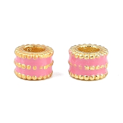 Pink Messing Perlen, Kolumne, mit Emaille, cadmiumfrei und bleifrei, Gestell, langlebig überzogen, echt 18 k vergoldet, rosa, 6x4 mm, Bohrung: 3 mm