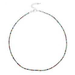 Platinum Colorful Rhinestone Tennis Necklace, Brass Link Chain Necklace, Platinum, 15.87 inch(40.3cm)