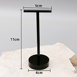 Black T Shaped Acrylic Earring Display Stand, Jewelry Displays Rack, Jewelry Tree Stand, with Holes and Flat Round Pedestal, Black, 4x5x11cm