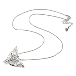Stainless Steel Color 304 Stainless Steel Angel Pendants Necklaces, Snake Chain Necklaces for Women, Stainless Steel Color, 20.47 inch(52cm)