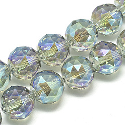 Sky Blue Electroplate Glass Beads Strands, Rainbow Plated, Faceted, Round, Sky Blue, 19~20mm, Hole: 2mm, about 30pcs/22 inch