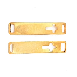 Cross 201 Stainless Steel Connector Charms, Real 24K Gold Plated, Curved Rectangle Links, Cross Pattern, 30x6x0.8mm, Hole: 4x2mm