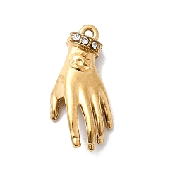 Кристалл 304 подвески из нержавеющей стали с микропаве из стразов, ручные прелести, ионное покрытие (ip), реальный 18 k позолоченный, кристалл, 21.5x10x6 мм, отверстие : 1.2 мм