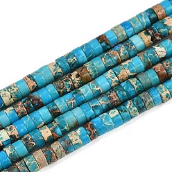 Темно-Голубой Натуральные имперские нитки из бисера яшмы, окрашенные, диск, Heishi бусы, глубокое синее небо, 4x2 мм, отверстие : 0.7 мм, около 190 шт / нитка, 15.04 дюйм (38.2 см)