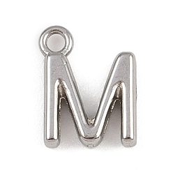 Letter M Латунь прелести, стойки покрытие, долговечный, без кадмия и без свинца, платина, Буква М, 9x6.5x2 мм, отверстие : 1.2 мм
