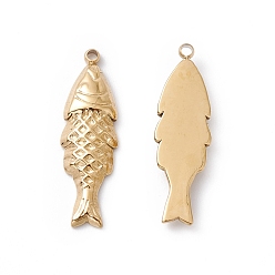 Real 24K Gold Plated Ion Plating(IP) 304 Stainless Steel Pendants, Fish, Real 24K Gold Plated, 22.5x7x2.5mm, Hole: 1mm