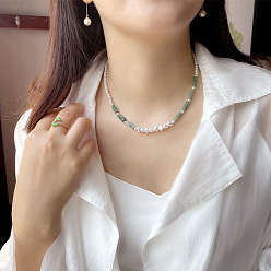 N2542 Multilayered Pearl Necklace with Agate Beads - Stylish, Durable, Unisex Sweater Chain.